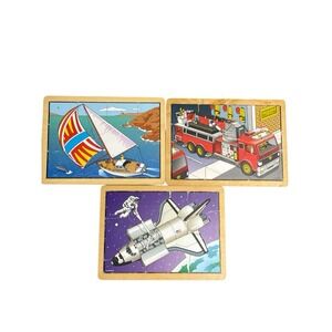 Vintage Lakeshore Wood Puzzles Community Transportation boys and girls lot of 3